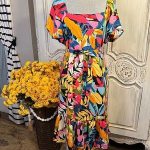 Maia Vibrant Multicolor Floral Midi Dress